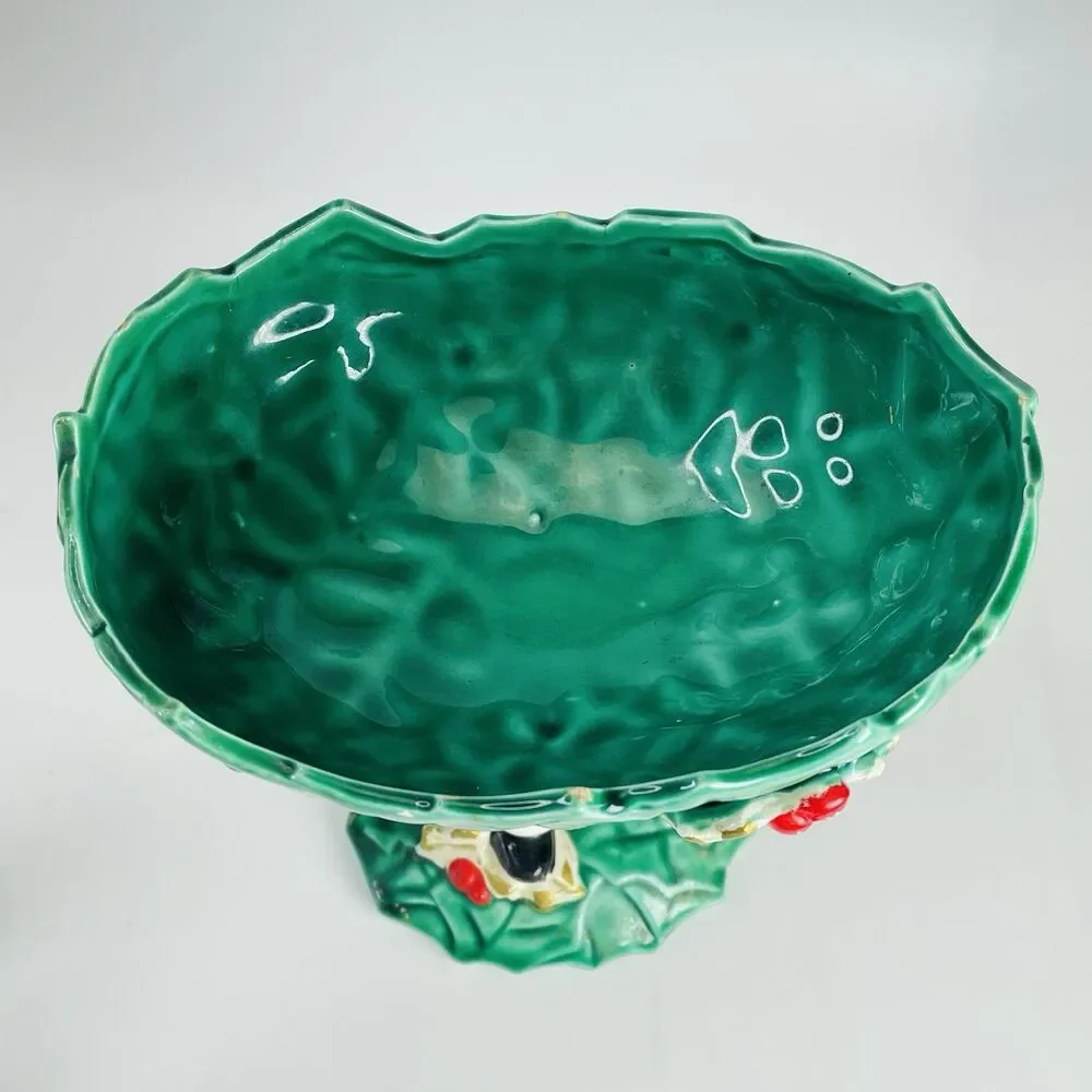 VTG NAPCO Ware Santa Christmas Set 1962 Candy Dish Candle Holder Holly Ceramic